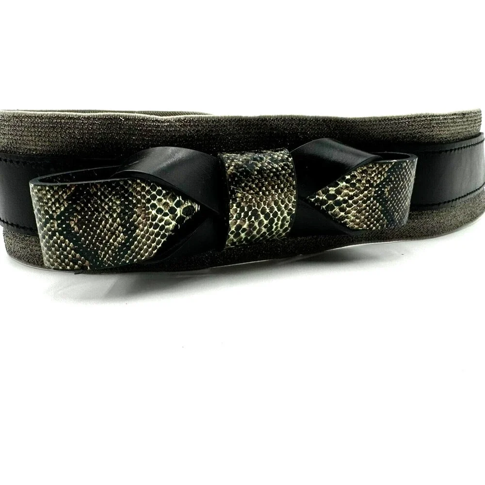 LOFT | Women's Small Extra Wide Leather Belt Bow Snaps Stretch 27